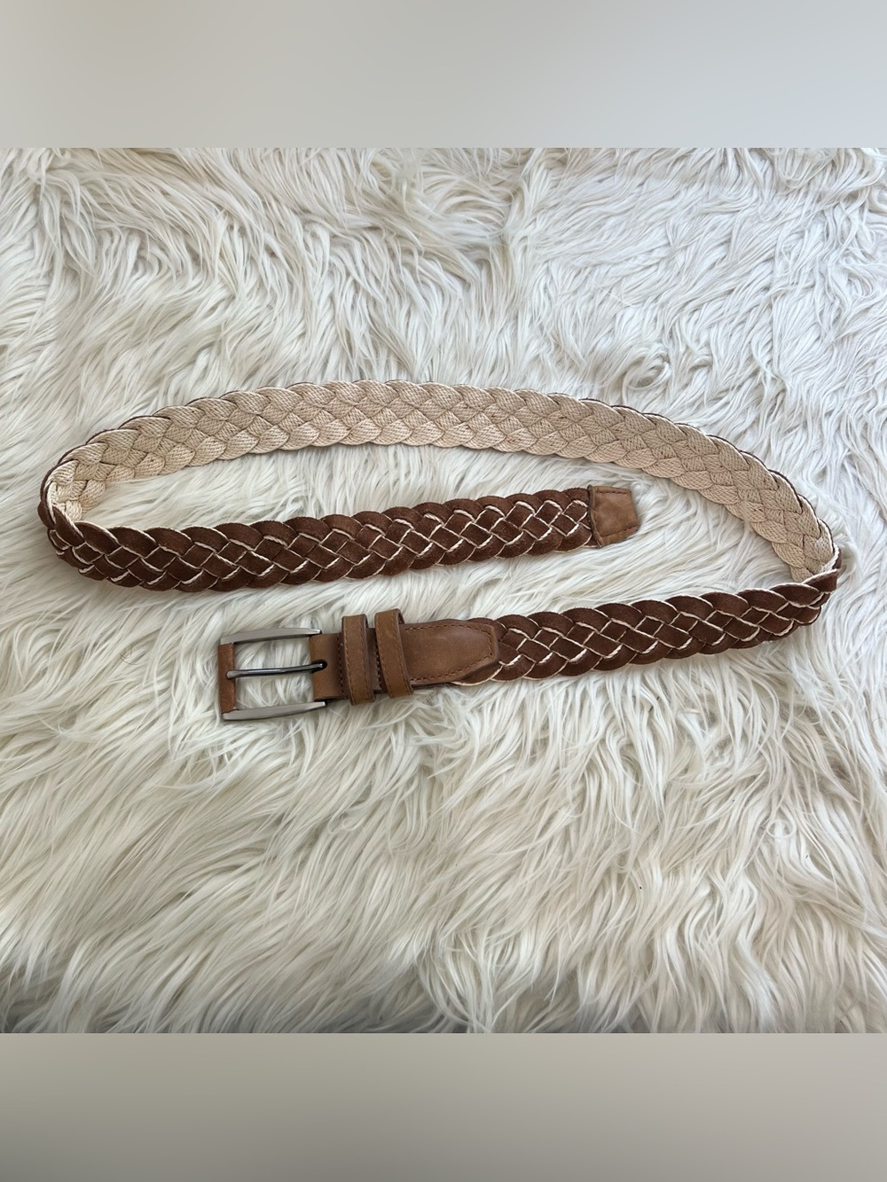 Vintage Johnston & Murphy Brown Suede Leather Rope Braided Belt USA Men’s 38